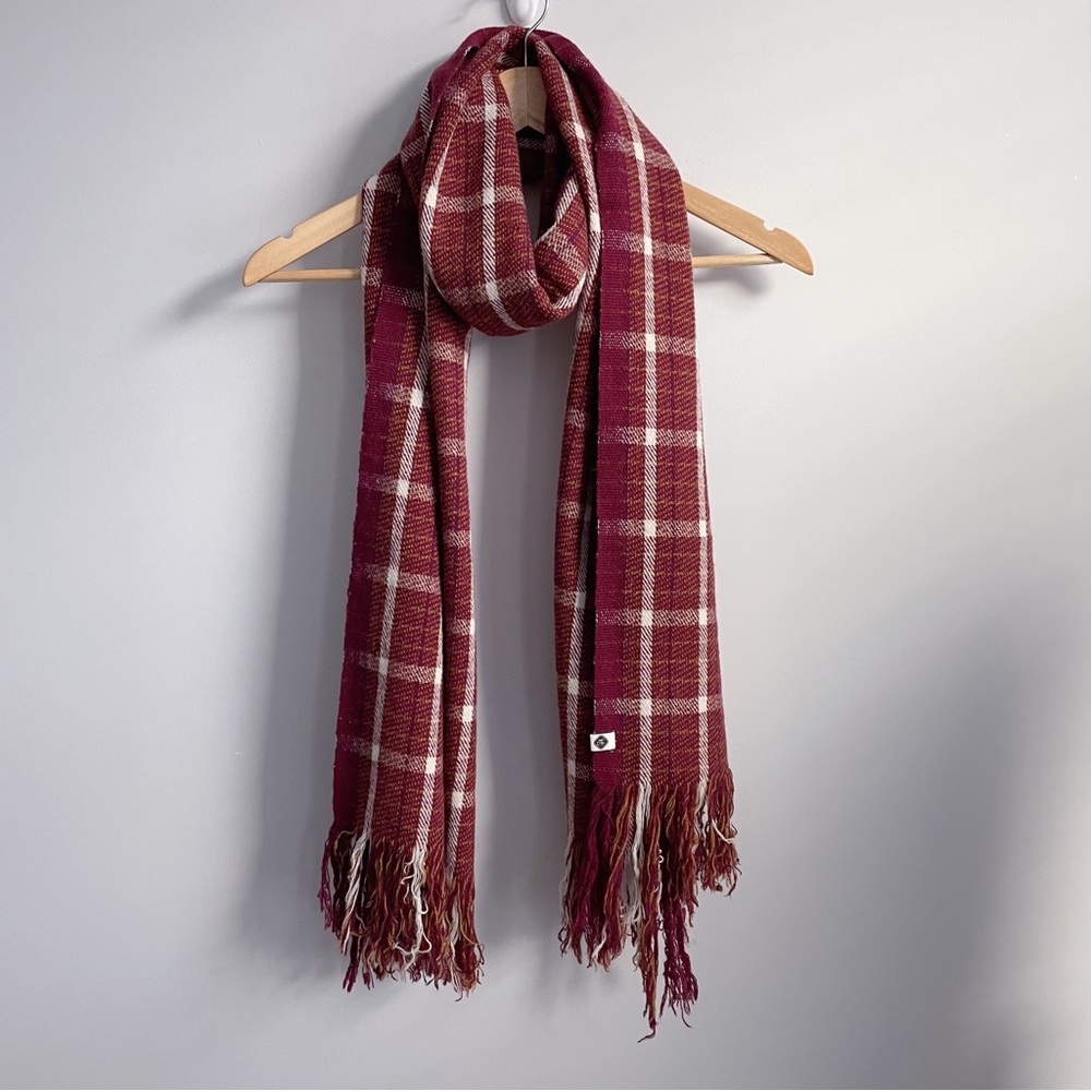 Red Plaid Reebok Scarf, 100% Wool Gender Neutral Scarf‎